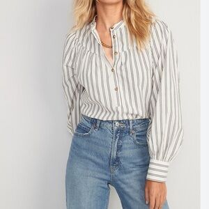 Old Navy Puff-Sleeve Striped Henley Shirt